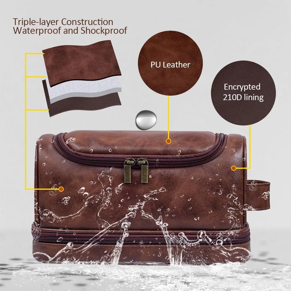 HDSD Personalized Travel Leather Toiletry Bag for Men Hanging Custom Groomsmen Gifts Cosmetic and Toiletries Bag (Dark Brown)