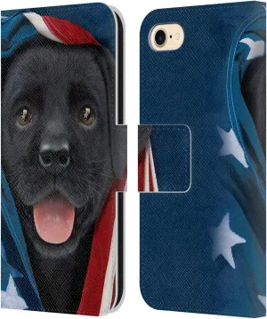 Head Case Designs Officially Licensed Vincent HIE Patriotic Black Lab Canidae Leather Book Wallet Case Cover Compatible with Apple iPhone 7/8 / SE 2020 & 2022
