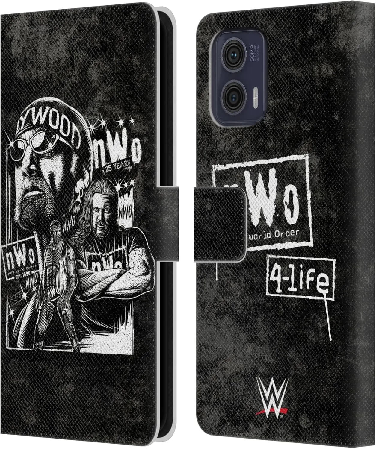 Head Case Designs Officially Licensed WWE Fathead Superstar NWO Leather Book Wallet Case Cover Compatible with Motorola Moto G73 5G