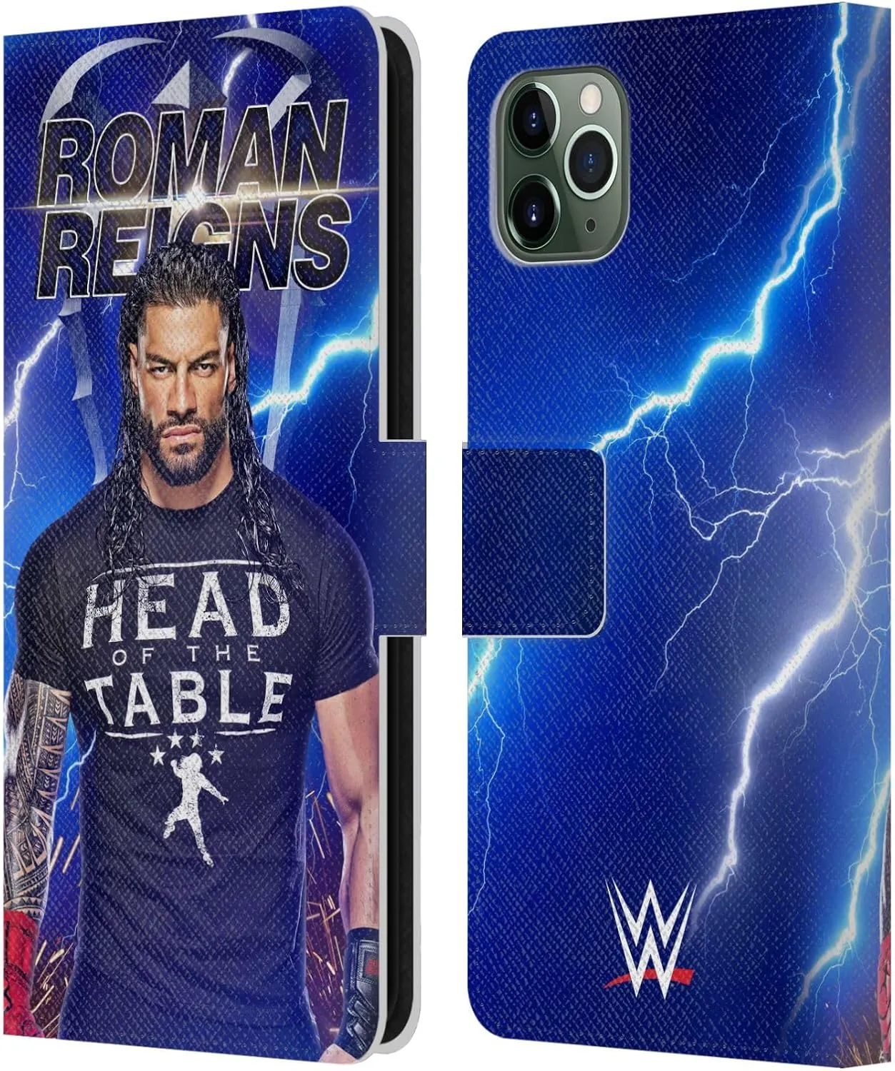 Head Case Designs Officially Licensed WWE Lightning Roman Reigns Leather Book Wallet Case Cover Compatible with Apple iPhone 11 Pro Max