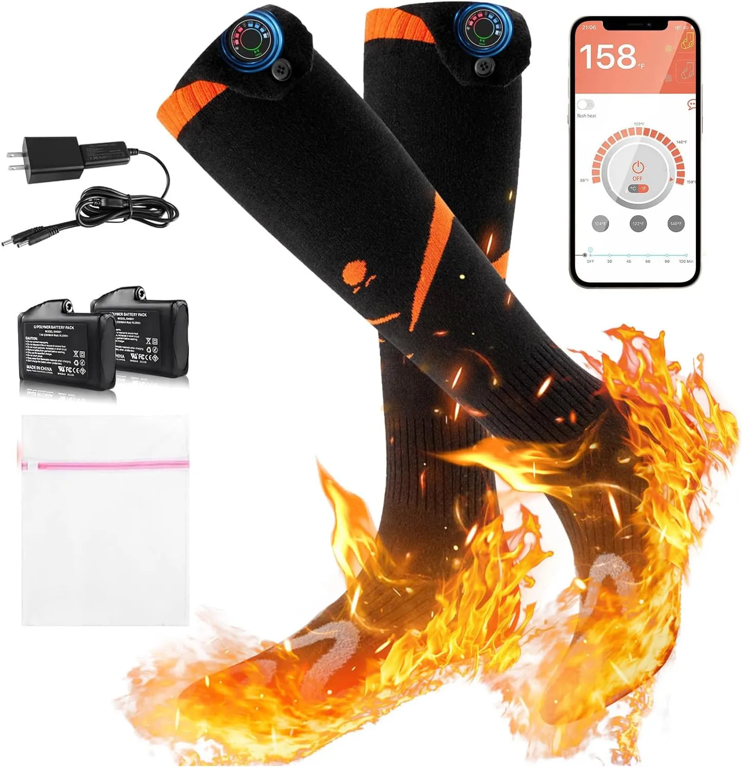 Heated Socks, Auxemu 7.4v 5000mah Rechargeable Heated Socks for Women Men with APP/Upgraded Button Control, 360° Heating Feet Warmer for Winter Hunting Fishing Skiing Outdoors