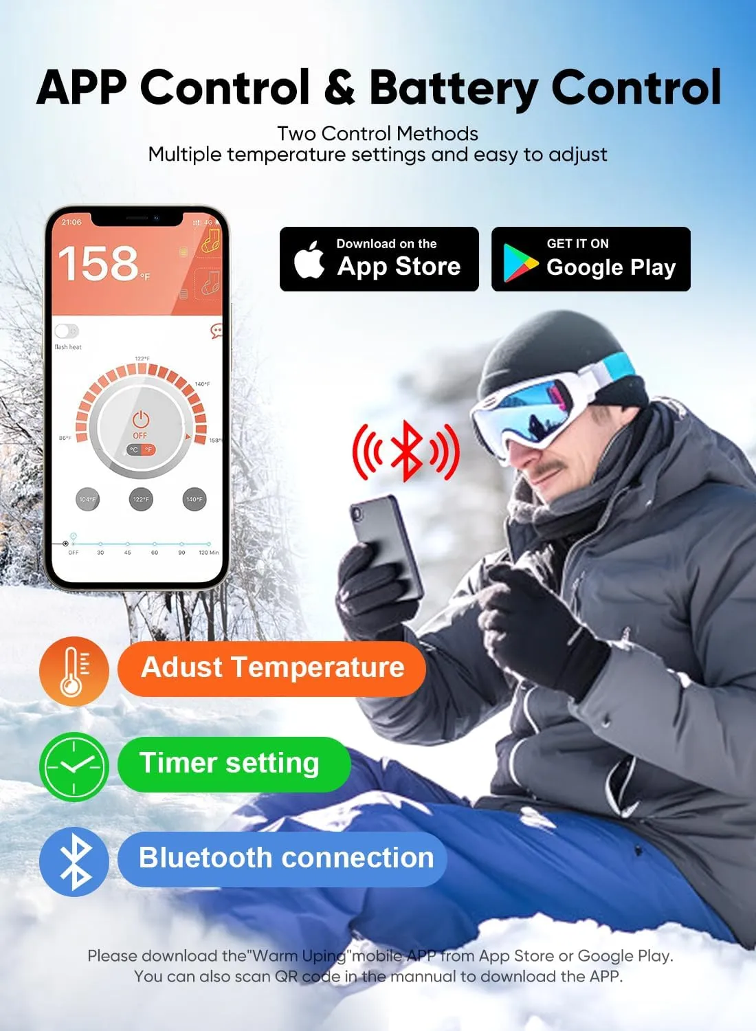 Heated Socks, Auxemu 7.4v 5000mah Rechargeable Heated Socks for Women Men with APP/Upgraded Button Control, 360° Heating Feet Warmer for Winter Hunting Fishing Skiing Outdoors