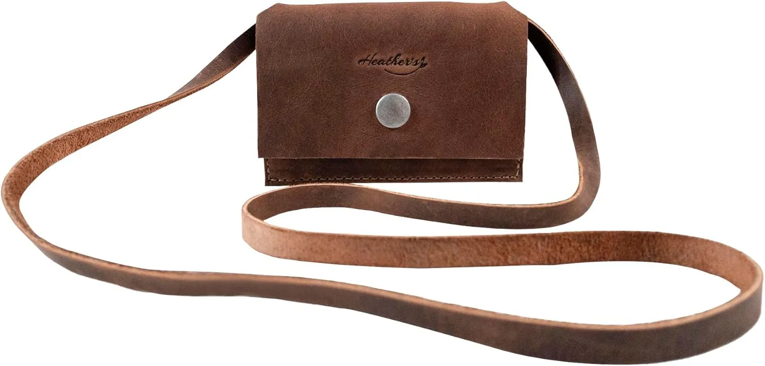 Heather's, Mini Wallet Purse with Strap, Card Holder, Money Organizer, ID Storage, Pocket Pouch, Full Grain Leather, Handmade Accessory, Bourbon Brown