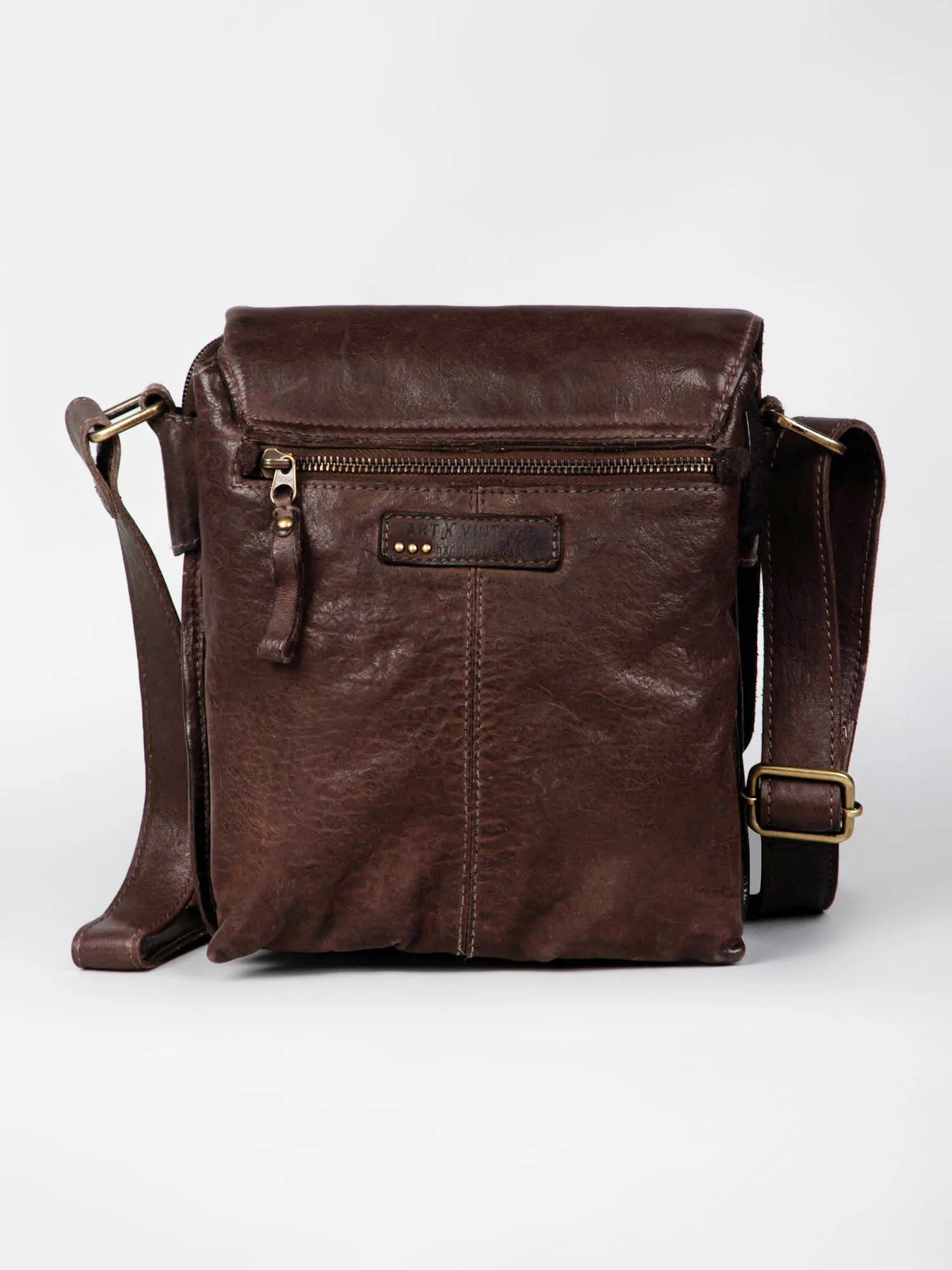 Henry: Black Flap Bag Cross Body In Veg Tan Leather by art n vintage