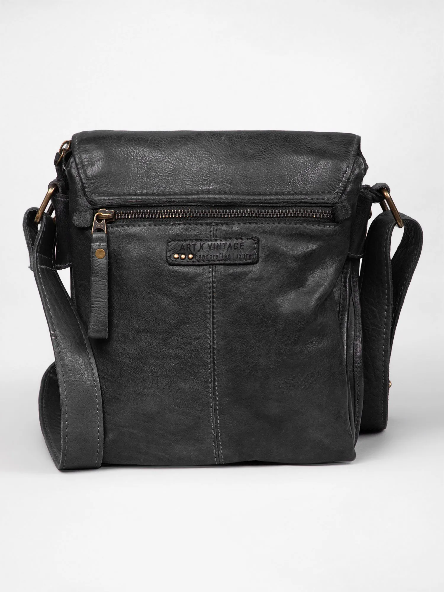 Henry: Black Flap Bag Cross Body In Veg Tan Leather by art n vintage