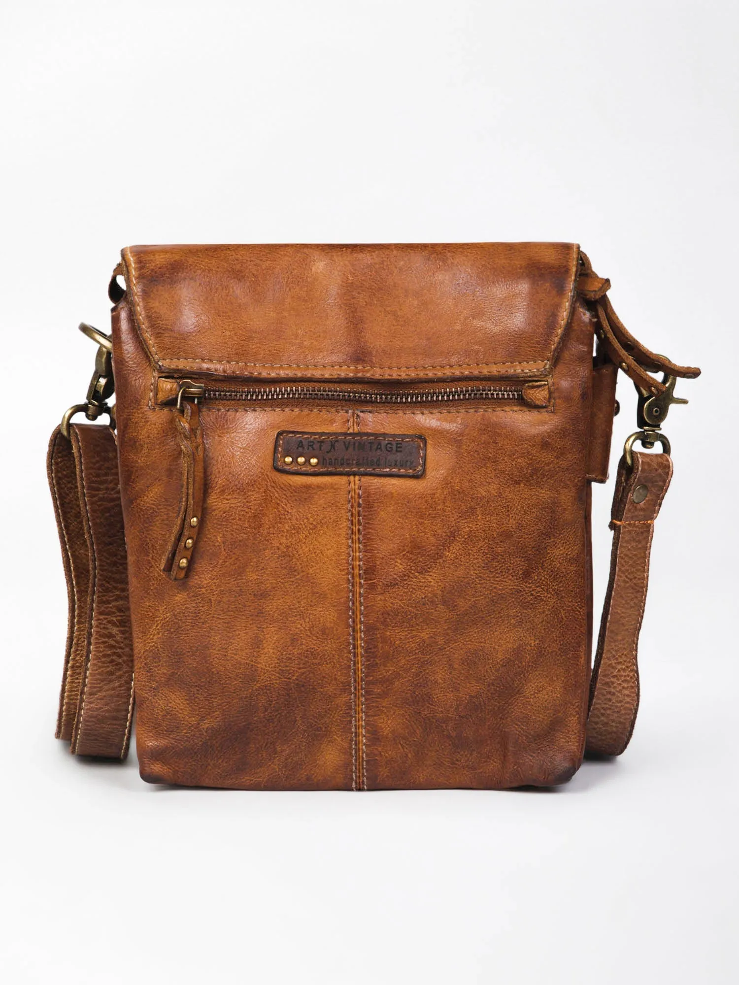 Henry: Black Flap Bag Cross Body In Veg Tan Leather by art n vintage