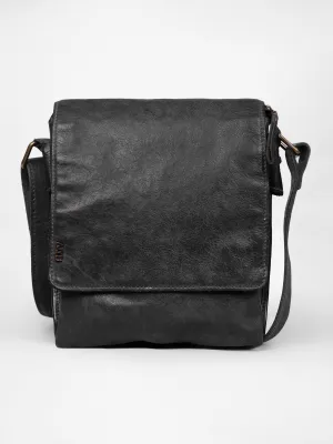 Henry: Black Flap Bag Cross Body In Veg Tan Leather by art n vintage