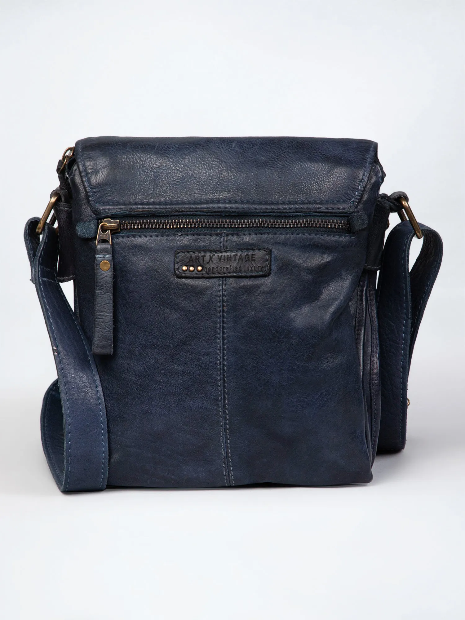 Henry: Black Flap Bag Cross Body In Veg Tan Leather by art n vintage