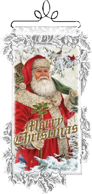 Heritage Lace Christmas Wall Decor Woodland Santa Wall Hanging, 12 by 21-Inch, White