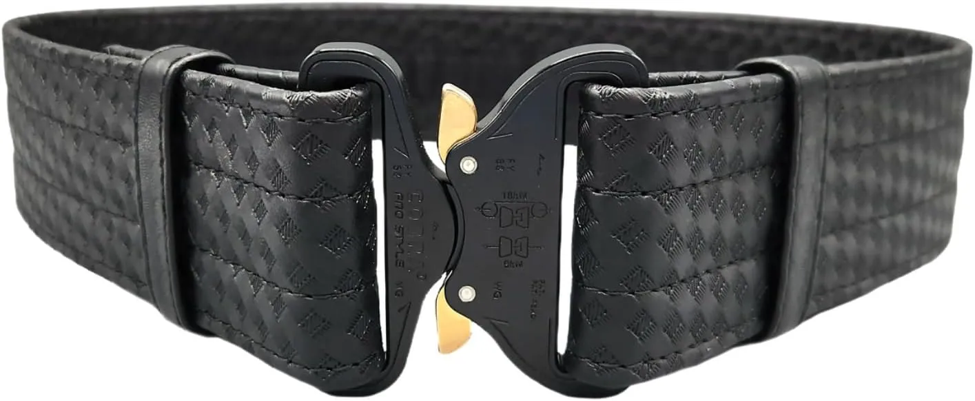 Hero's Pride 2.25" Leather Duty Belt, AirTek Basix Rugged Hook Lined Leather Belt, Quick Release Buckle, Basket Weave Finish