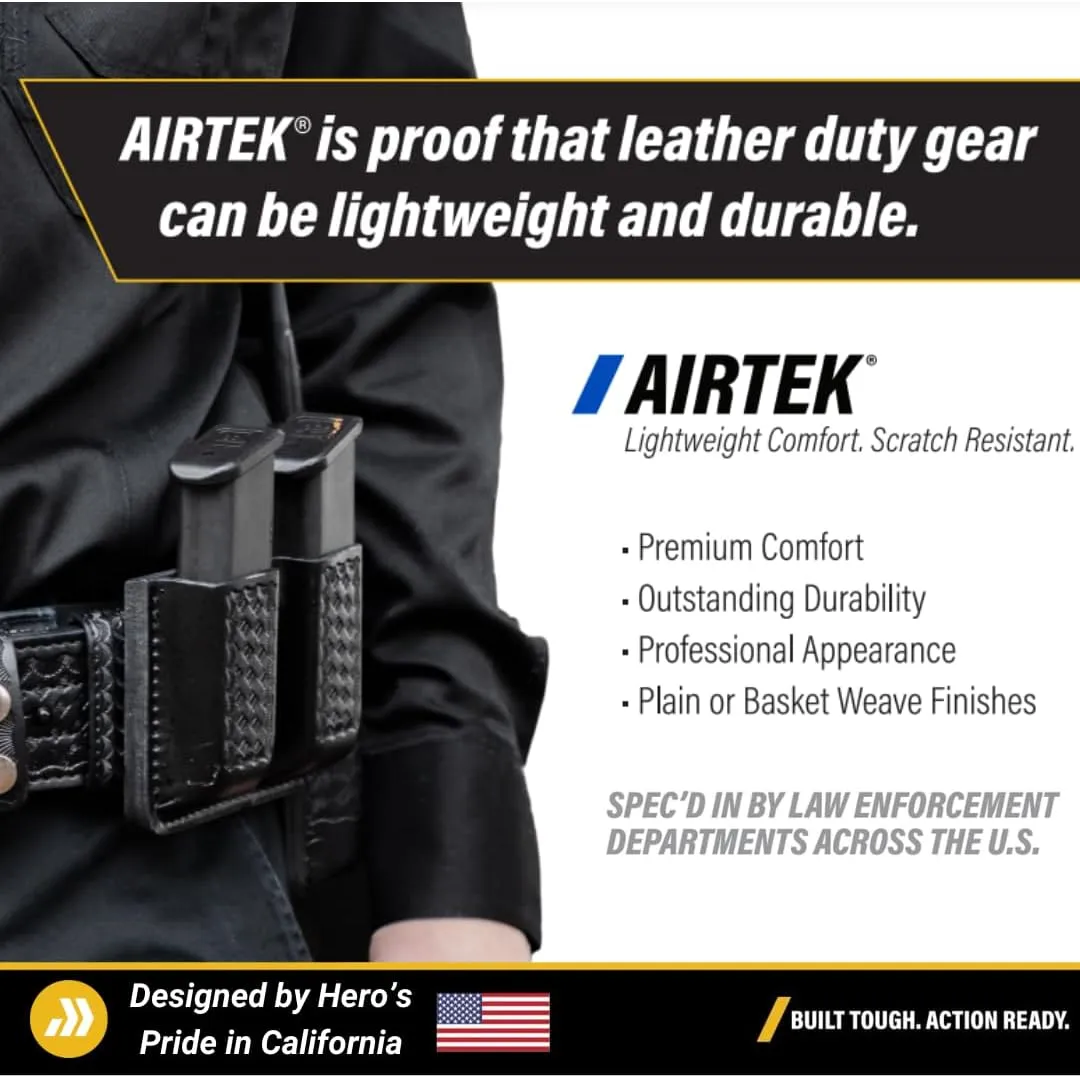 Hero's Pride 2.25" Leather Duty Belt, AirTek Basix Rugged Hook Lined Leather Belt, Quick Release Buckle, Basket Weave Finish
