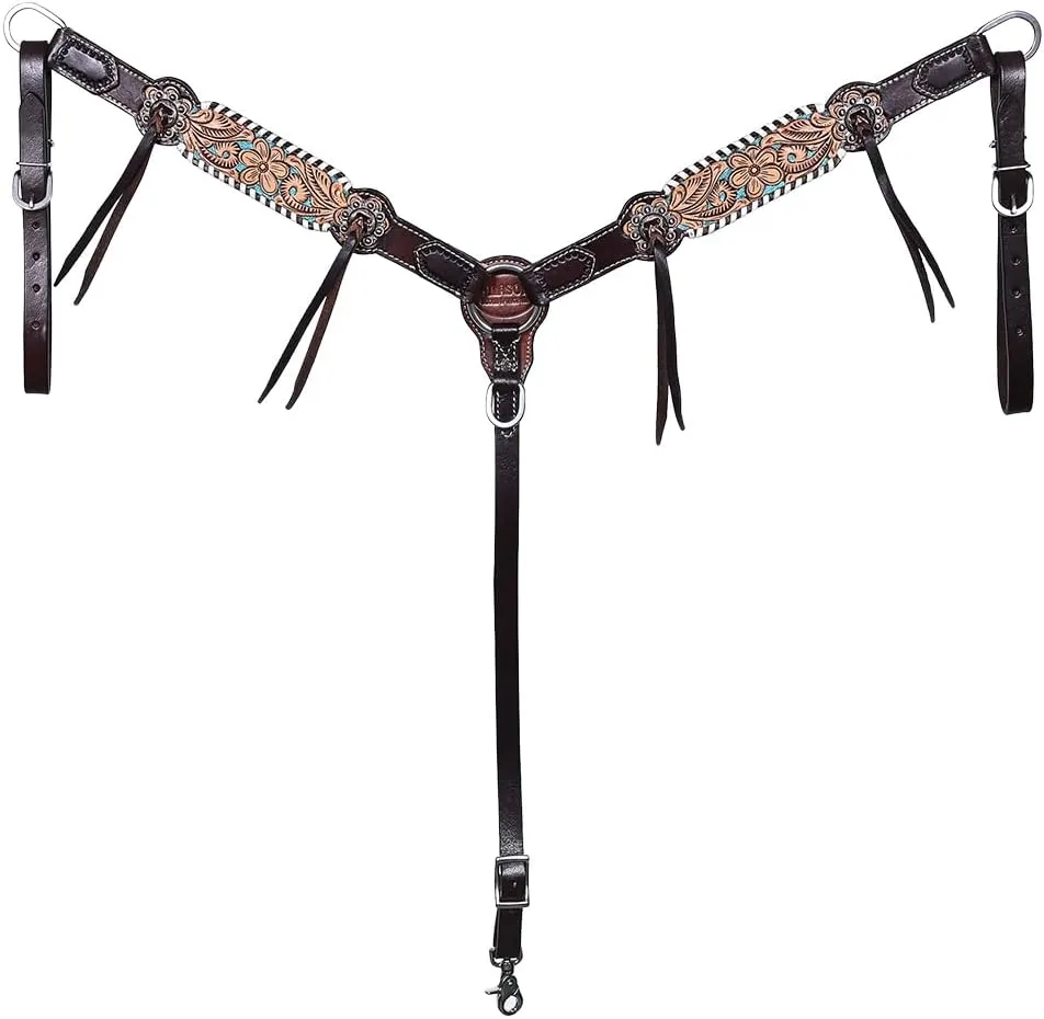 HILASON Western Horse Headstall American Leather Dark Brown | Leather Headstall | Leather Breast Collar | Tack Set for Horses