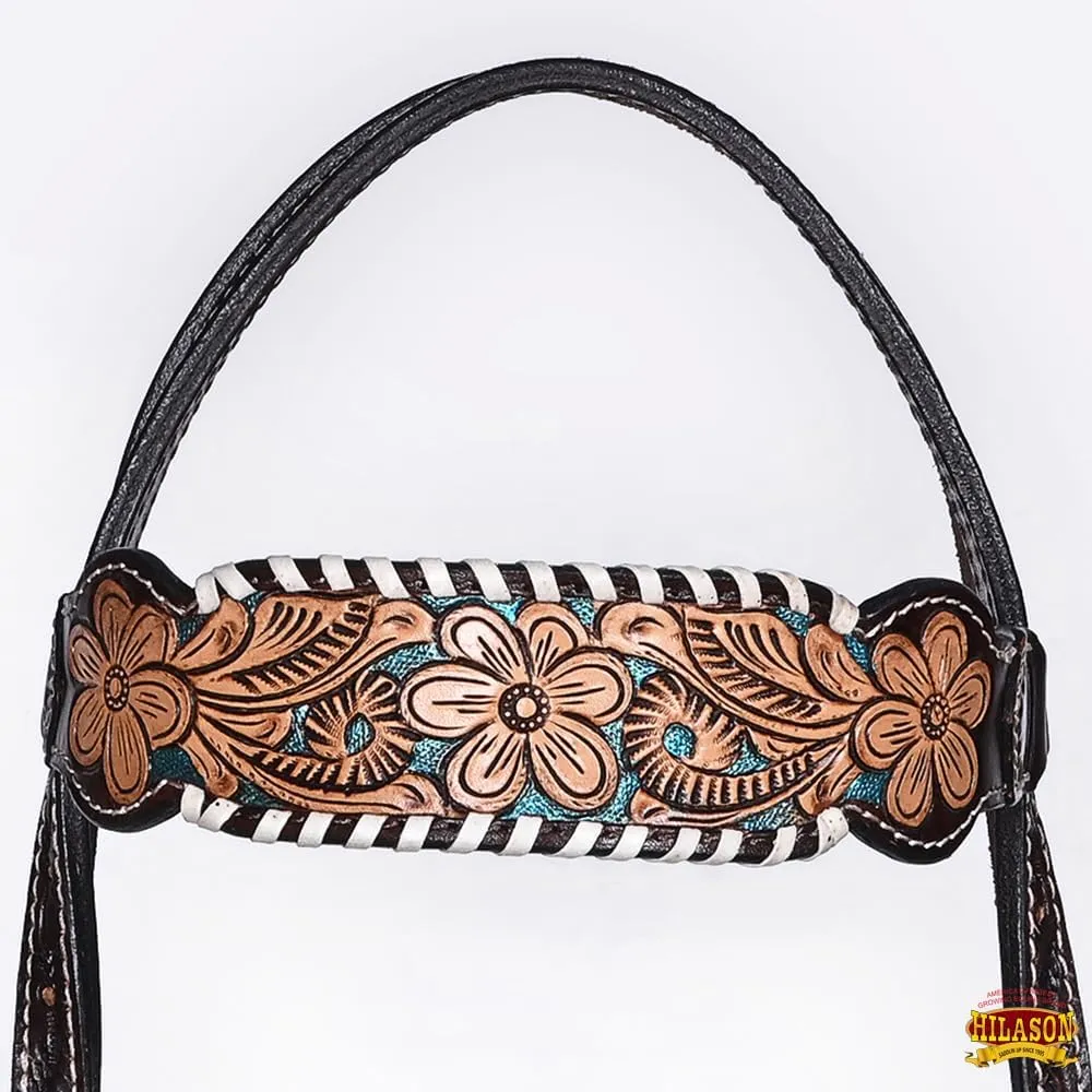 HILASON Western Horse Headstall American Leather Dark Brown | Leather Headstall | Leather Breast Collar | Tack Set for Horses