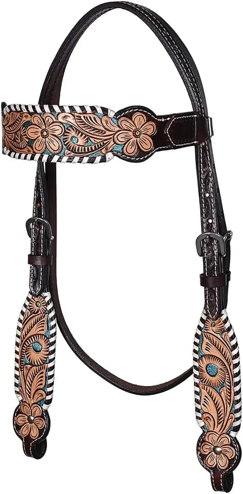 HILASON Western Horse Headstall American Leather Dark Brown | Leather Headstall | Leather Breast Collar | Tack Set for Horses