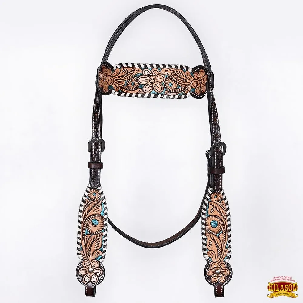 HILASON Western Horse Headstall American Leather Dark Brown | Leather Headstall | Leather Breast Collar | Tack Set for Horses
