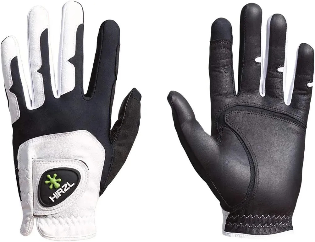 HIRZL GRIPPP FIT Golf Glove – All Weather Mens Golf Glove (White/Black) | Kangaroo Leather & Lycra | Ultimate Grip in Wet or Dry Conditions