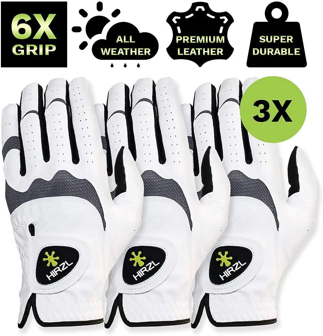 HIRZL Trust Hybrid - Women’s All-Weather Golf Glove | Kangaroo Leather | Ultimate Grip & Ergonomic Fit | White/Black (Pack of 3)