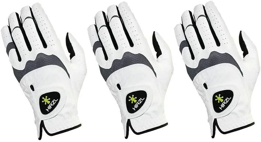 HIRZL Trust Hybrid - Women’s All-Weather Golf Glove | Kangaroo Leather | Ultimate Grip & Ergonomic Fit | White/Black (Pack of 3)