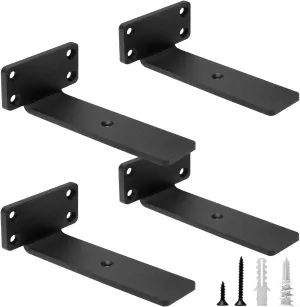 HITOMEN Heavy Duty Floating Shelf Brackets, 6-Inch (1/5'' Thick) Hidden Shelves Hardware, Cast Iron L Brackets, Rustic Industrial Black Metal Wall Shelving Supports, 4 Pack