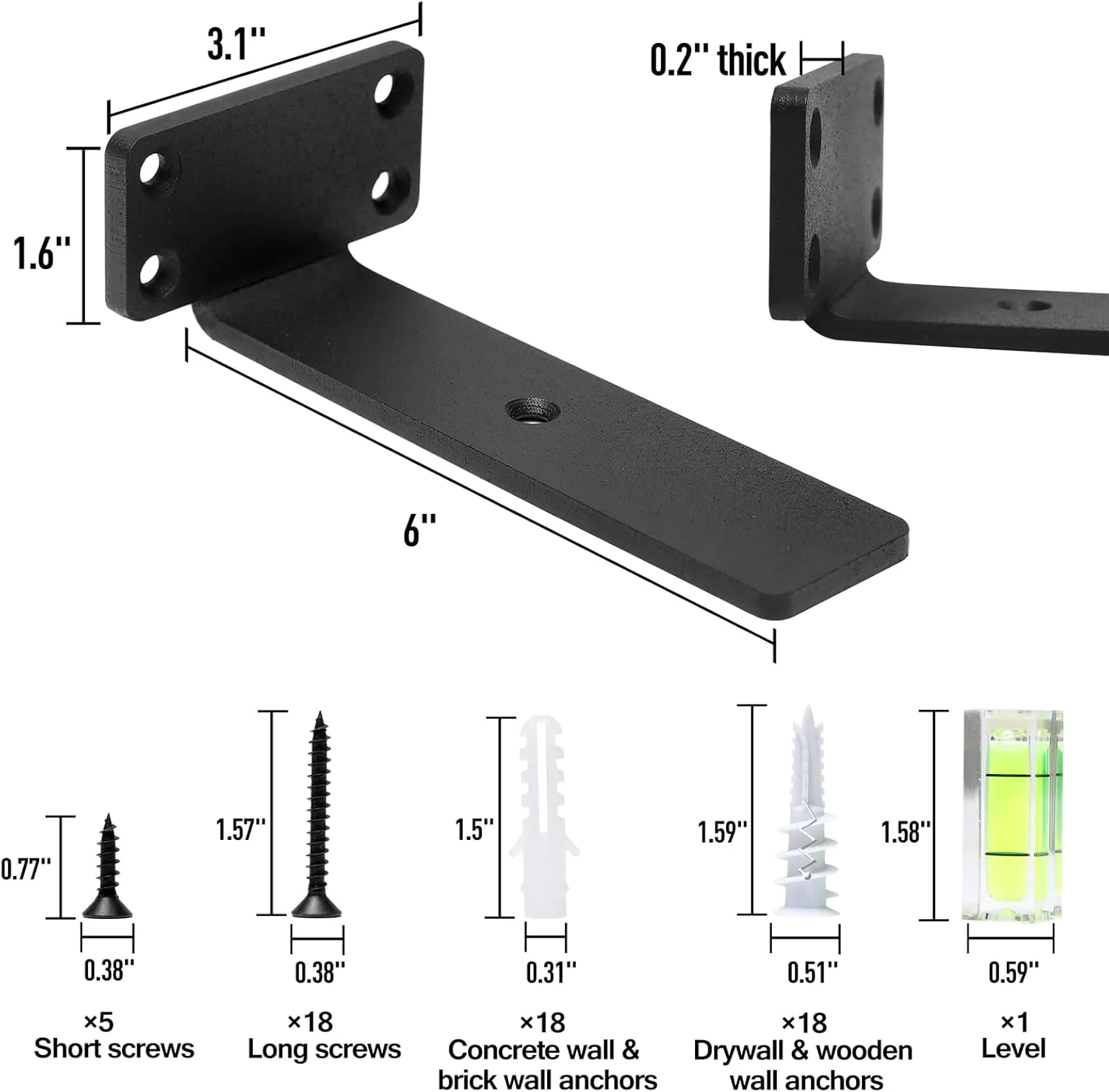 HITOMEN Heavy Duty Floating Shelf Brackets, 6-Inch (1/5'' Thick) Hidden Shelves Hardware, Cast Iron L Brackets, Rustic Industrial Black Metal Wall Shelving Supports, 4 Pack