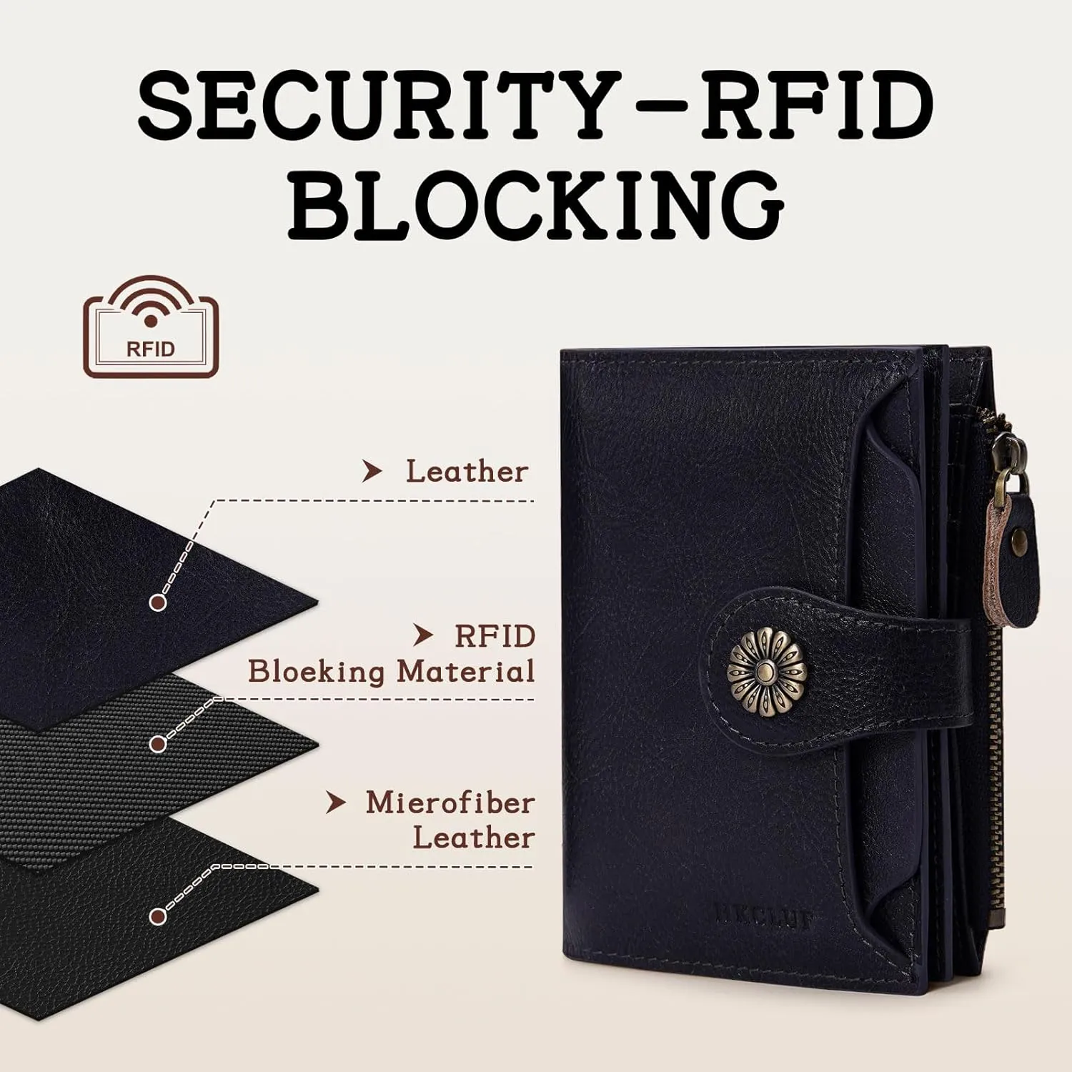 HKCLUF Wallet Women,Small Genuine Leather Bifold Wallet Womens,RFID Blocking Wallet for Women Card Holder Purse With Removable ID Window(darkblue)