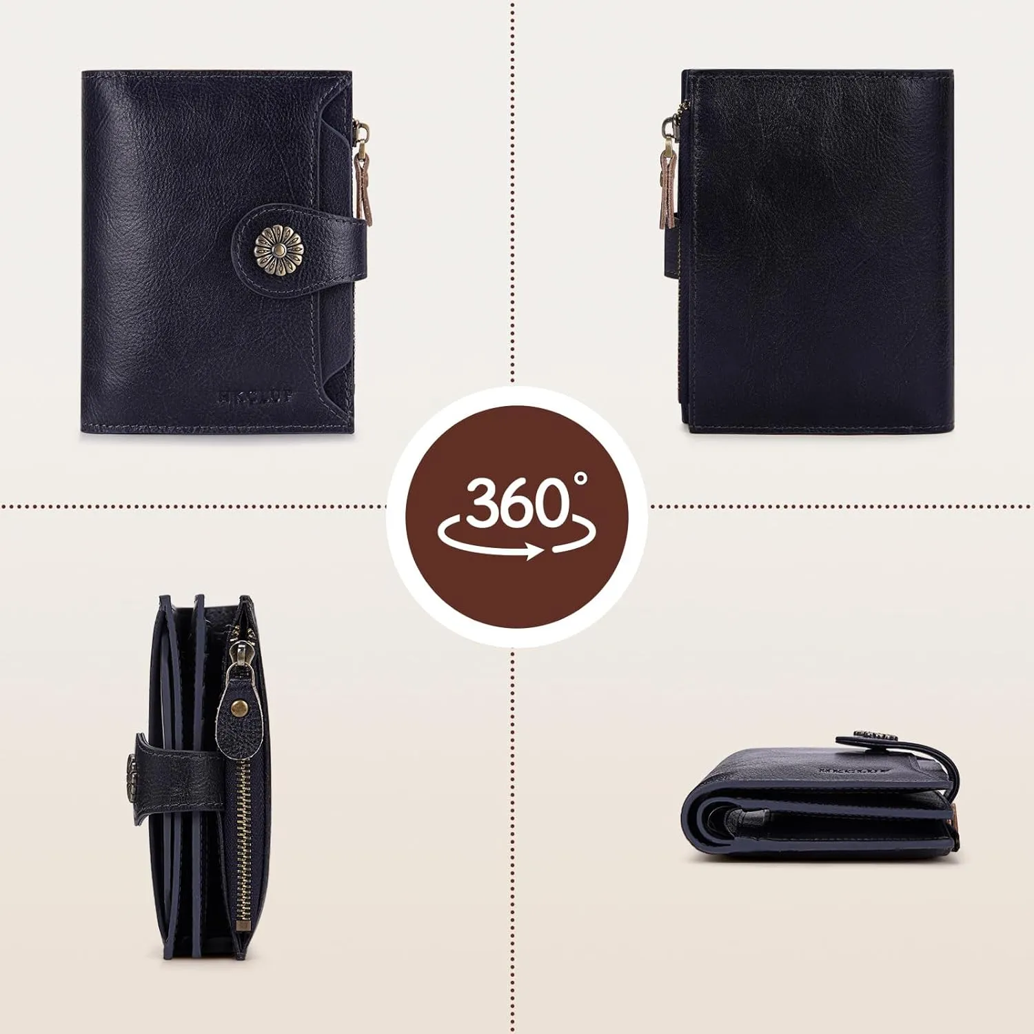 HKCLUF Wallet Women,Small Genuine Leather Bifold Wallet Womens,RFID Blocking Wallet for Women Card Holder Purse With Removable ID Window(darkblue)