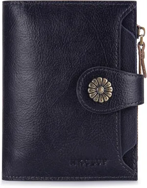 HKCLUF Wallet Women,Small Genuine Leather Bifold Wallet Womens,RFID Blocking Wallet for Women Card Holder Purse With Removable ID Window(darkblue)