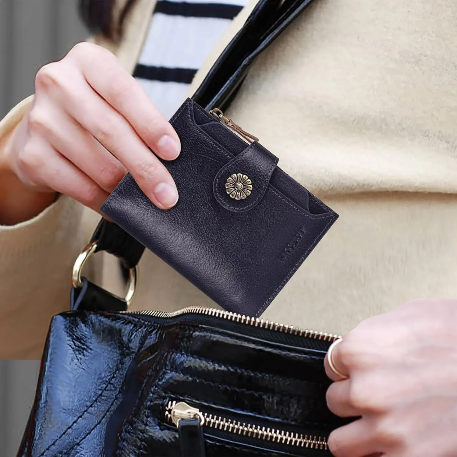 HKCLUF Wallet Women,Small Genuine Leather Bifold Wallet Womens,RFID Blocking Wallet for Women Card Holder Purse With Removable ID Window(darkblue)