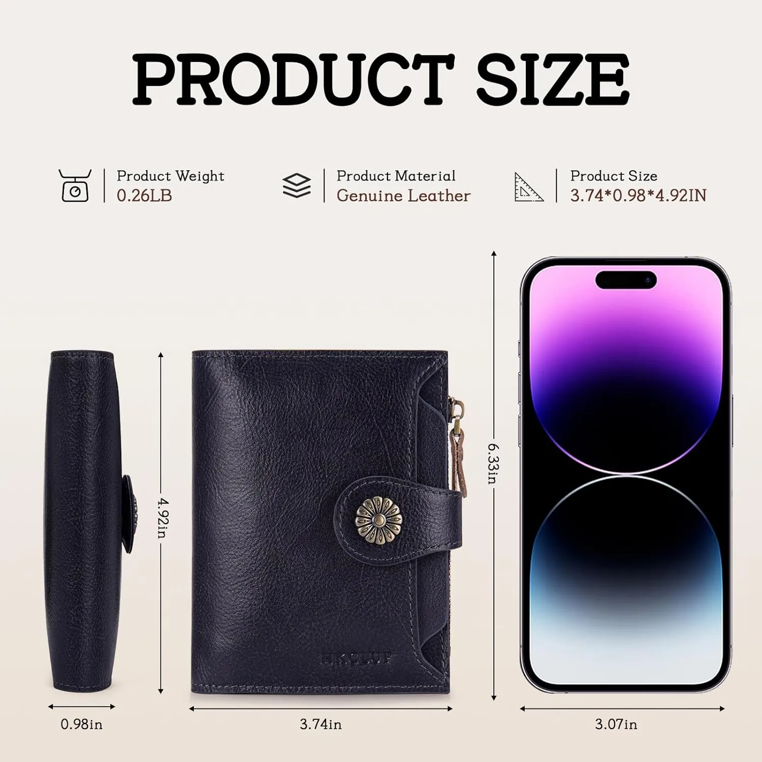 HKCLUF Wallet Women,Small Genuine Leather Bifold Wallet Womens,RFID Blocking Wallet for Women Card Holder Purse With Removable ID Window(darkblue)
