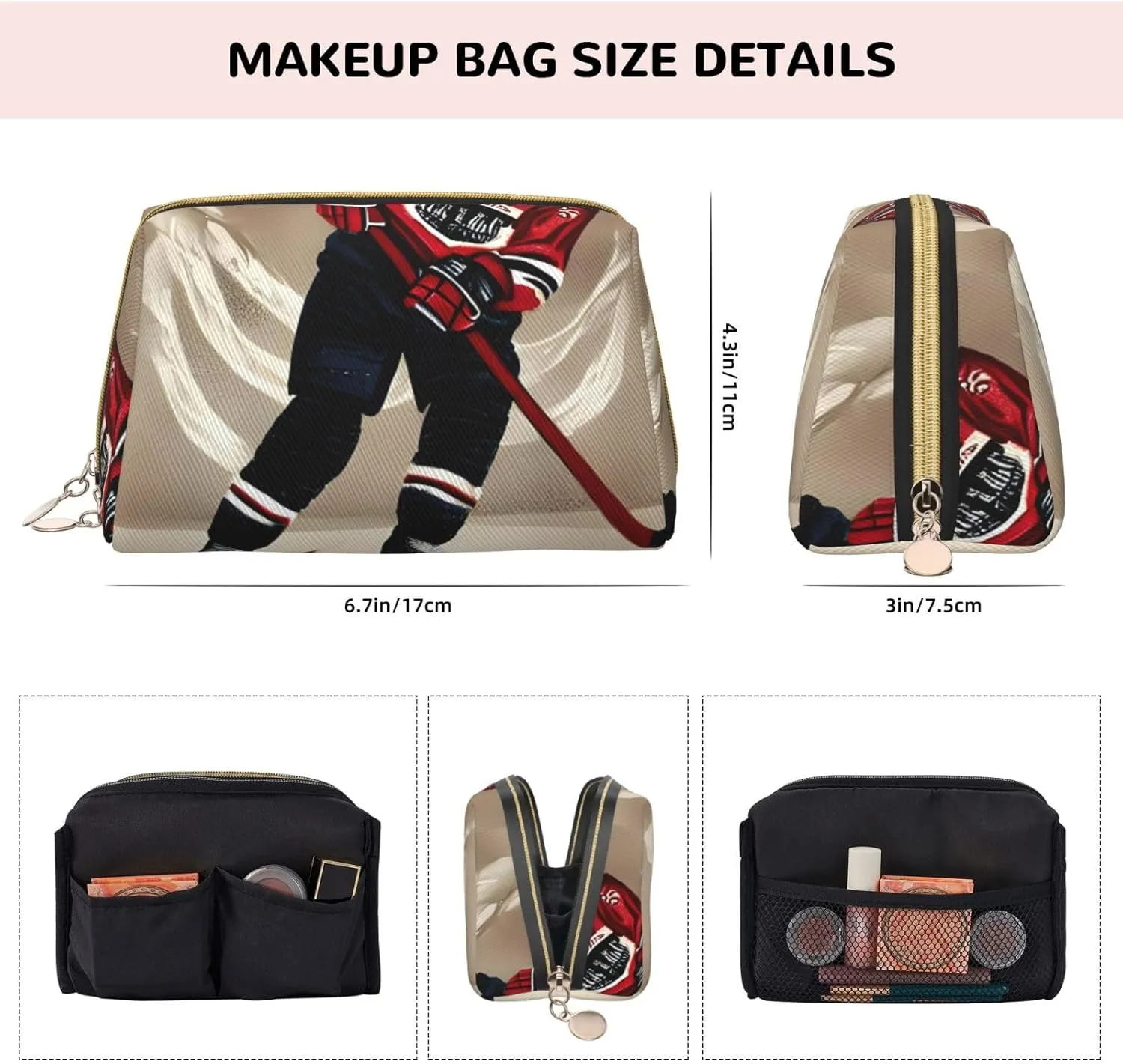 Hockey Sports Toiletry Pouch, Travel-Friendly Makeup Organizer For Makeup Brushes, Lipsticks