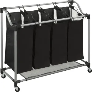Honey-can-Do SRT-01682 Laundry Sorter, 4-Compartment, Black, 4-Bag