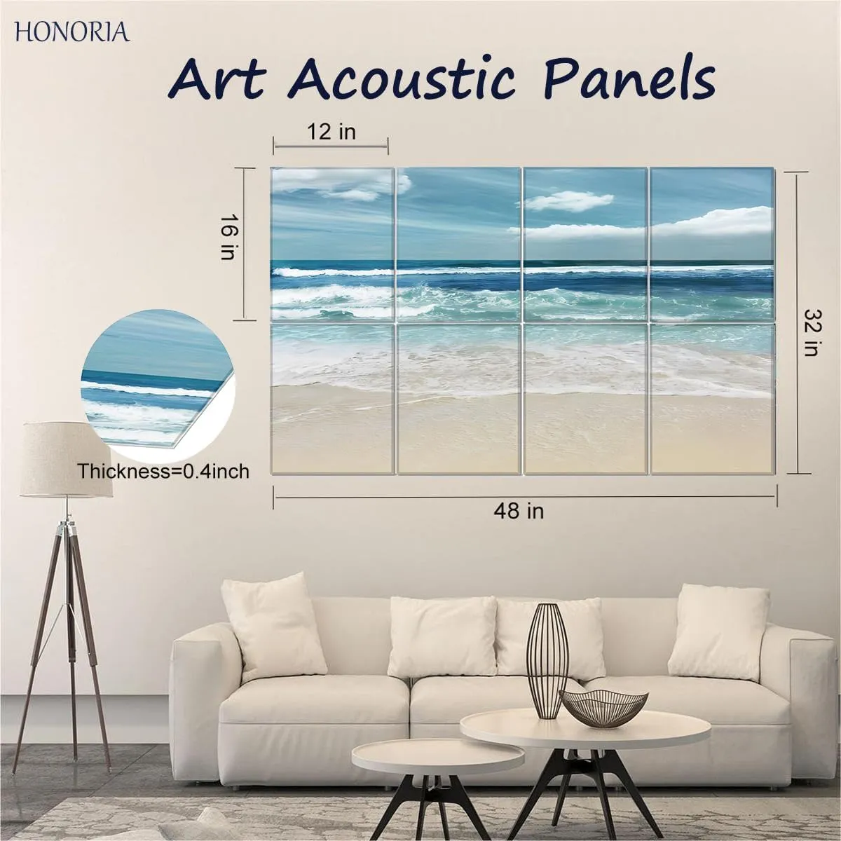 HONORIA 8 Pack Art Acoustic Panels 48X32Inches Sound Absorbing Panels,Self-adhesive Soundproof Wall Panels,Decorative Acoustical Wall Panels,Acoustic Treatment for Home Office&Recording Studio