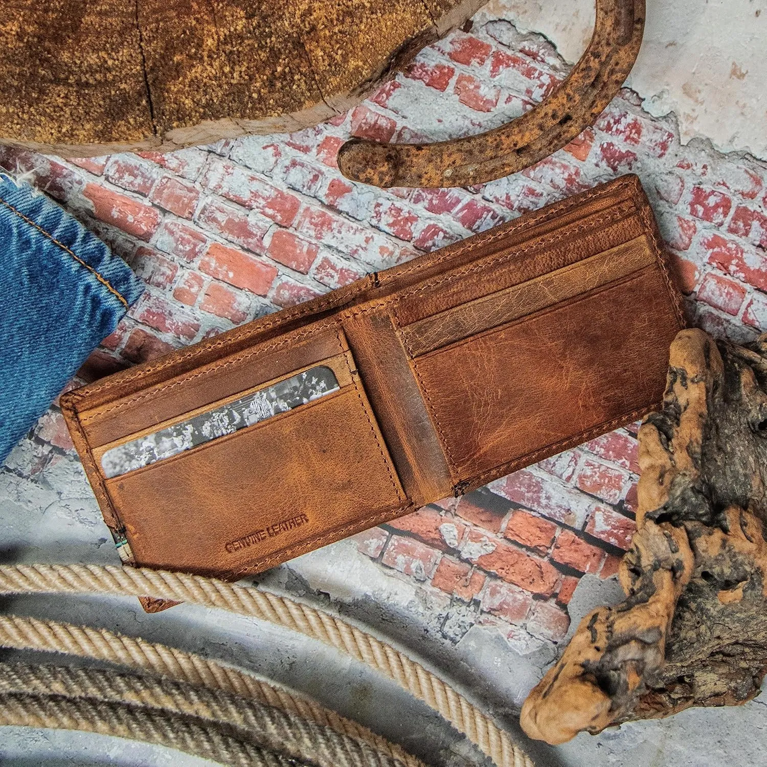 HOOEY Bi-Fold Leather Men's Wallet (Hawk - Brown/Navajo Serape)