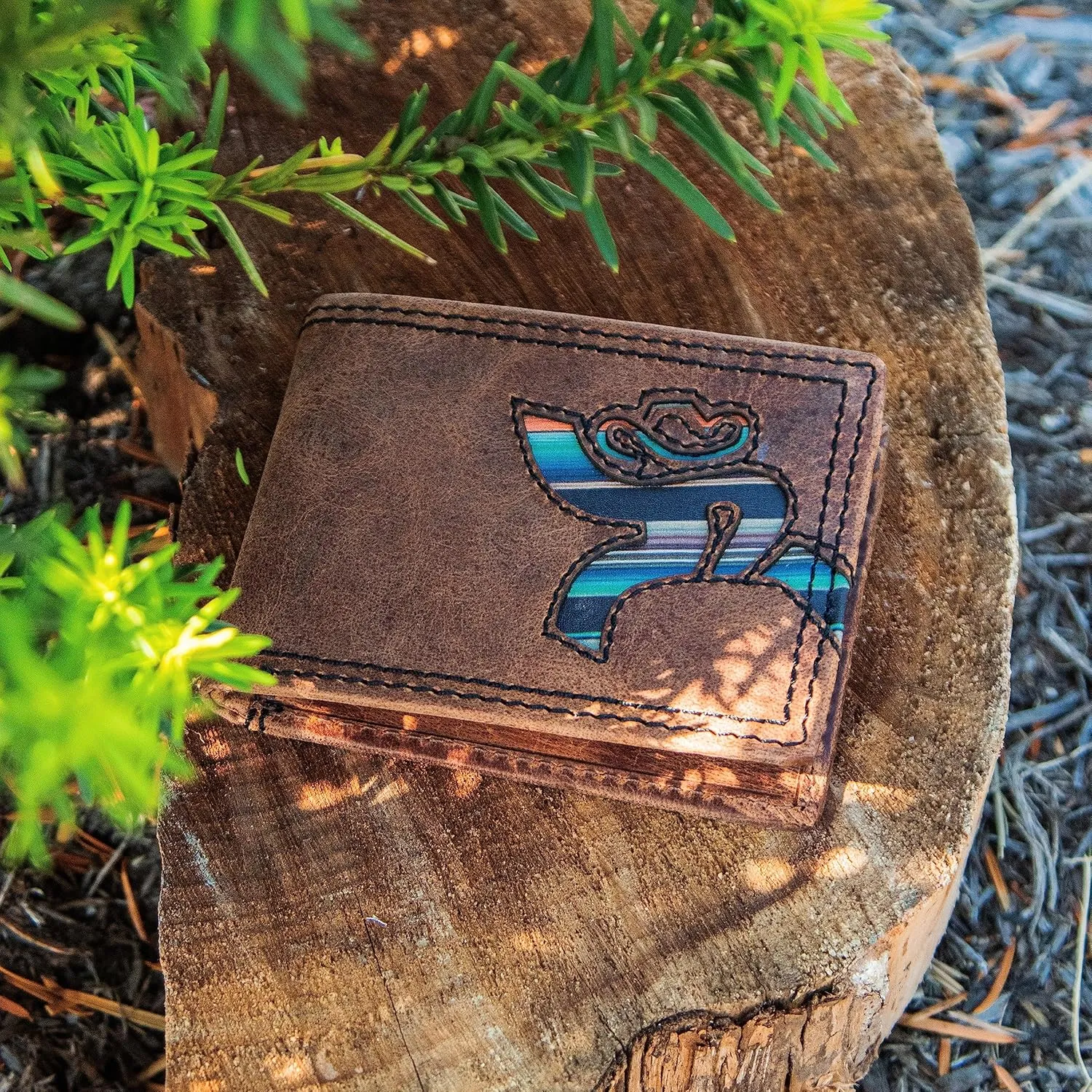 HOOEY Bi-Fold Leather Men's Wallet (Hawk - Brown/Navajo Serape)