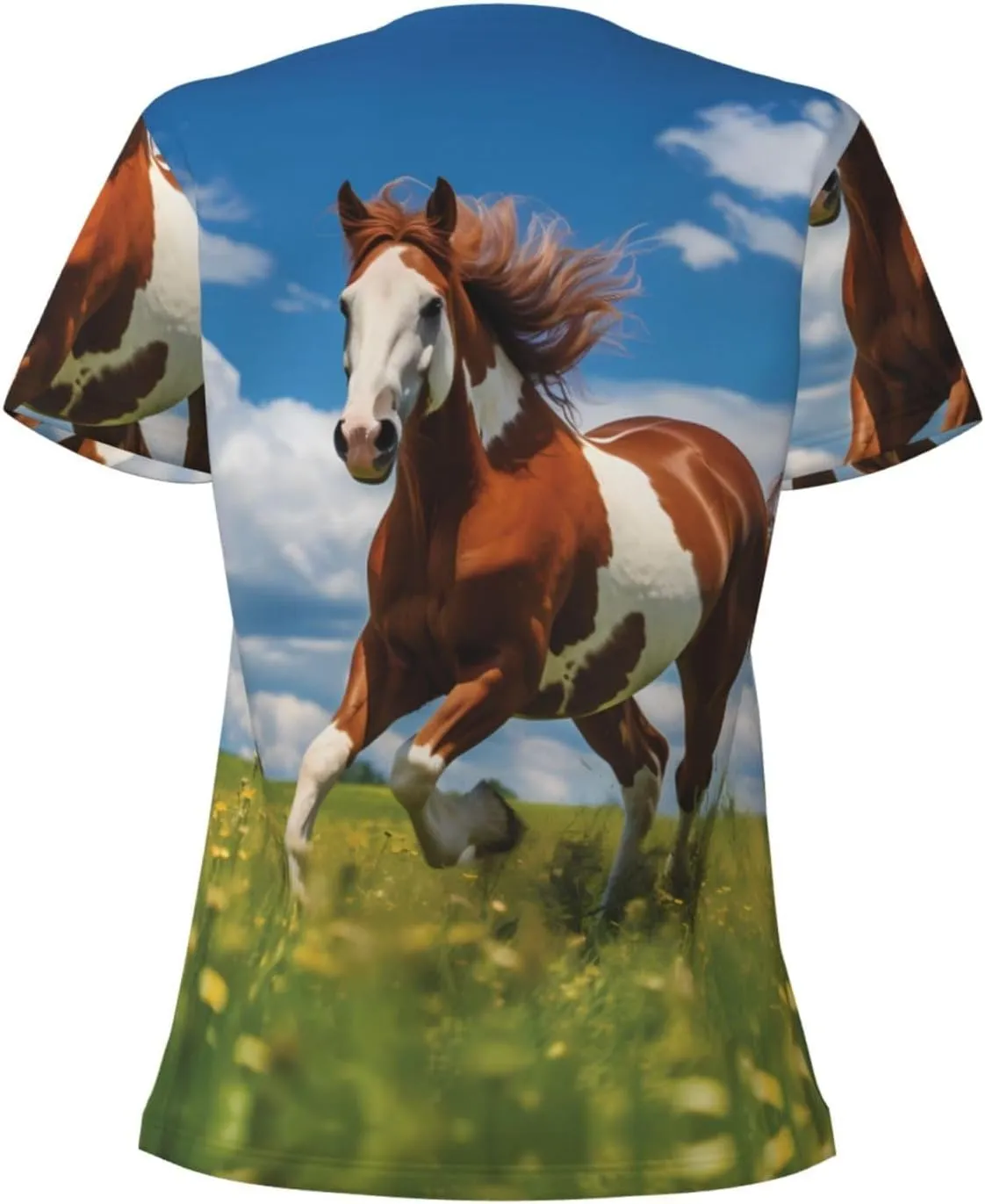 Horses of The Prairie Printed Women's Slim deep V-Neck Short-Sleeved, Yoga Running Training Clothes