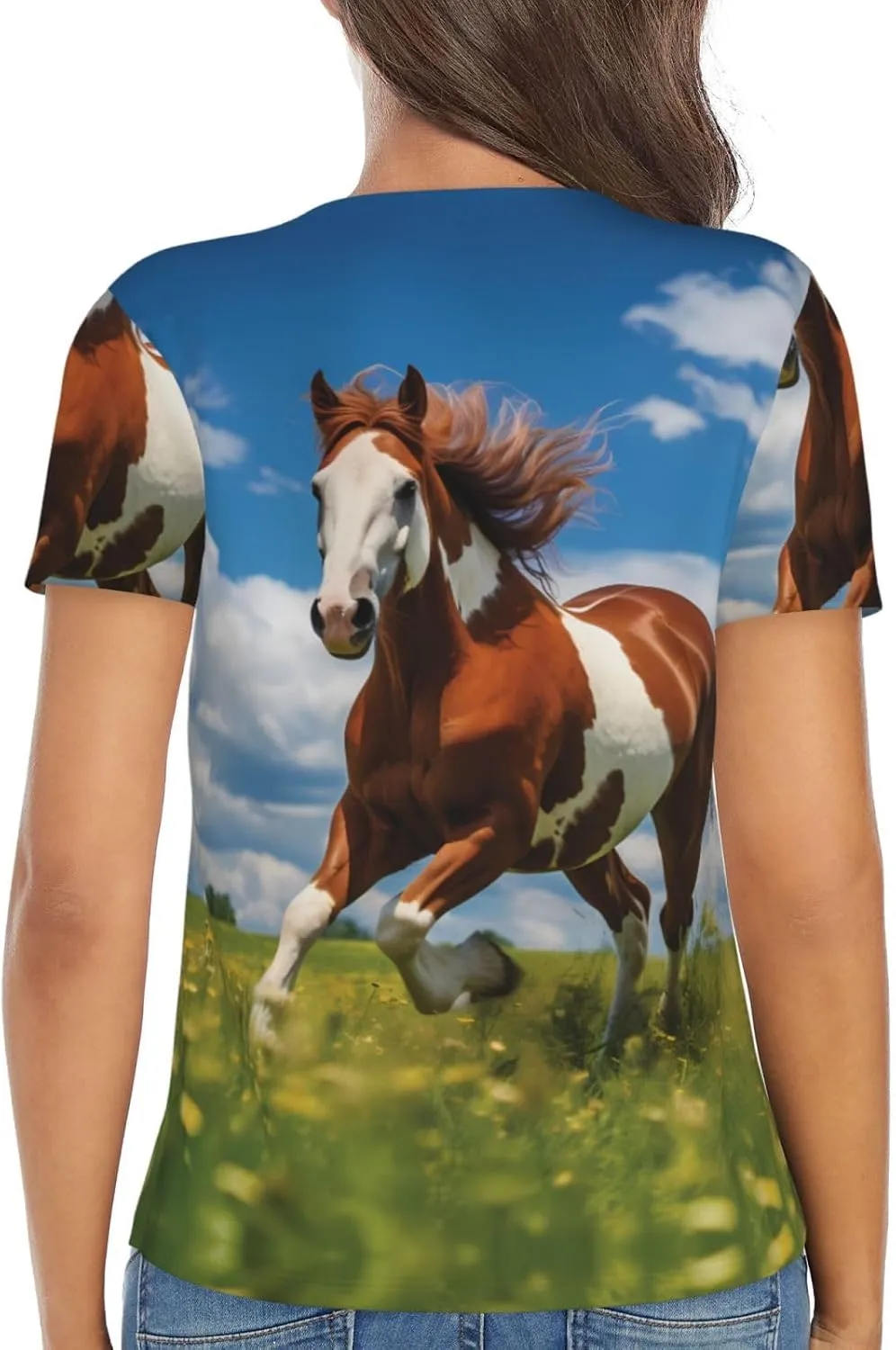 Horses of The Prairie Printed Women's Slim deep V-Neck Short-Sleeved, Yoga Running Training Clothes