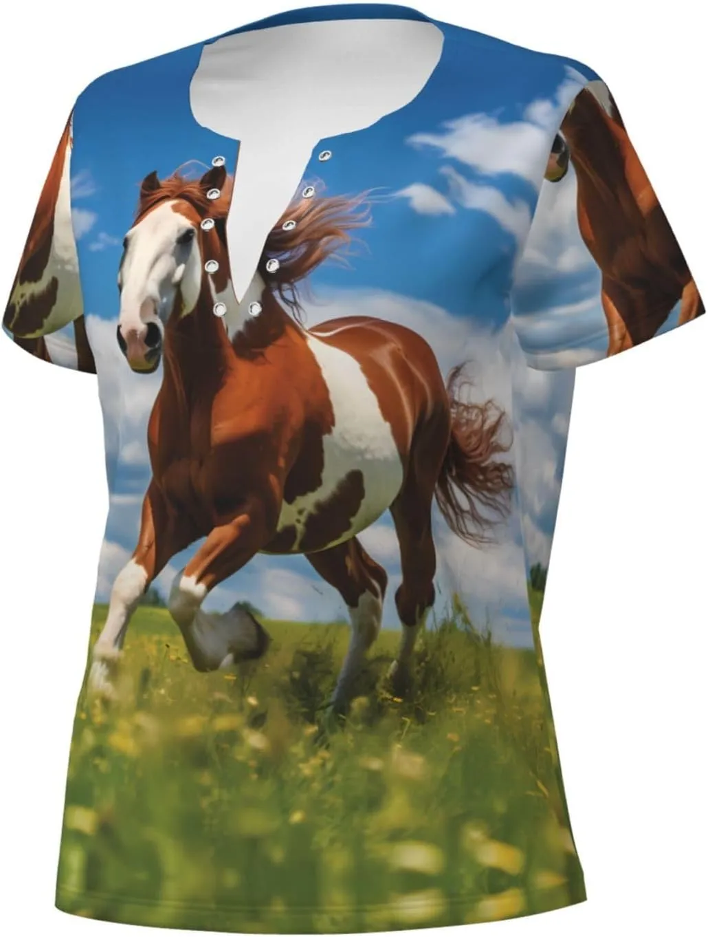 Horses of The Prairie Printed Women's Slim deep V-Neck Short-Sleeved, Yoga Running Training Clothes