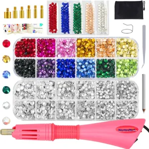 Hotfix Applicator with 3400 Pcs Hot Fix Rhinestones, Bedazzler Kit with Rhinestones, Bedazzle Gun for Clothing, Clothes, Fabric, Leather - 3mm 4mm 5mm SS10 SS16 SS20 - Washable | Zipper Bag