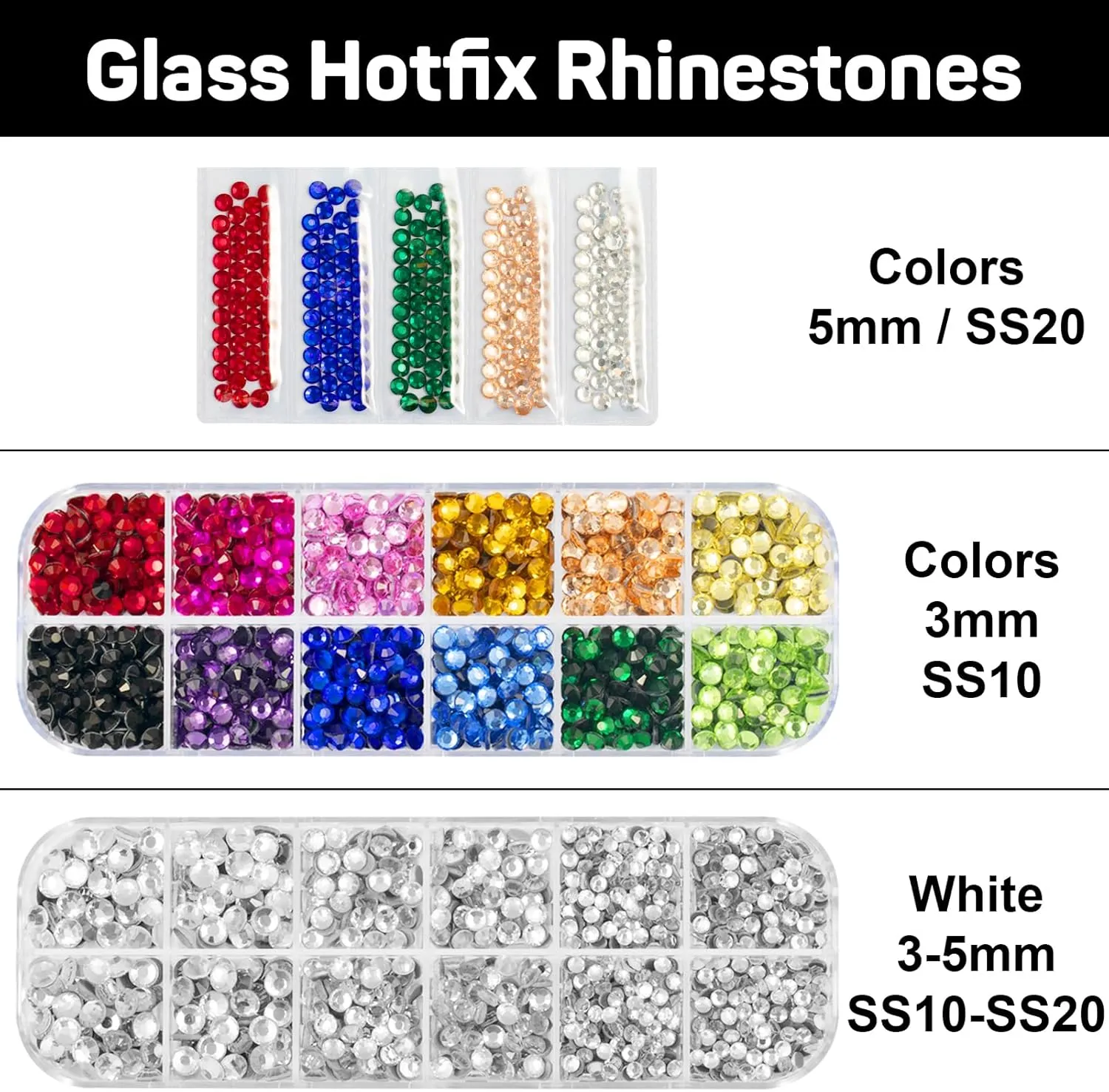 Hotfix Applicator with 3400 Pcs Hot Fix Rhinestones, Bedazzler Kit with Rhinestones, Bedazzle Gun for Clothing, Clothes, Fabric, Leather - 3mm 4mm 5mm SS10 SS16 SS20 - Washable | Zipper Bag