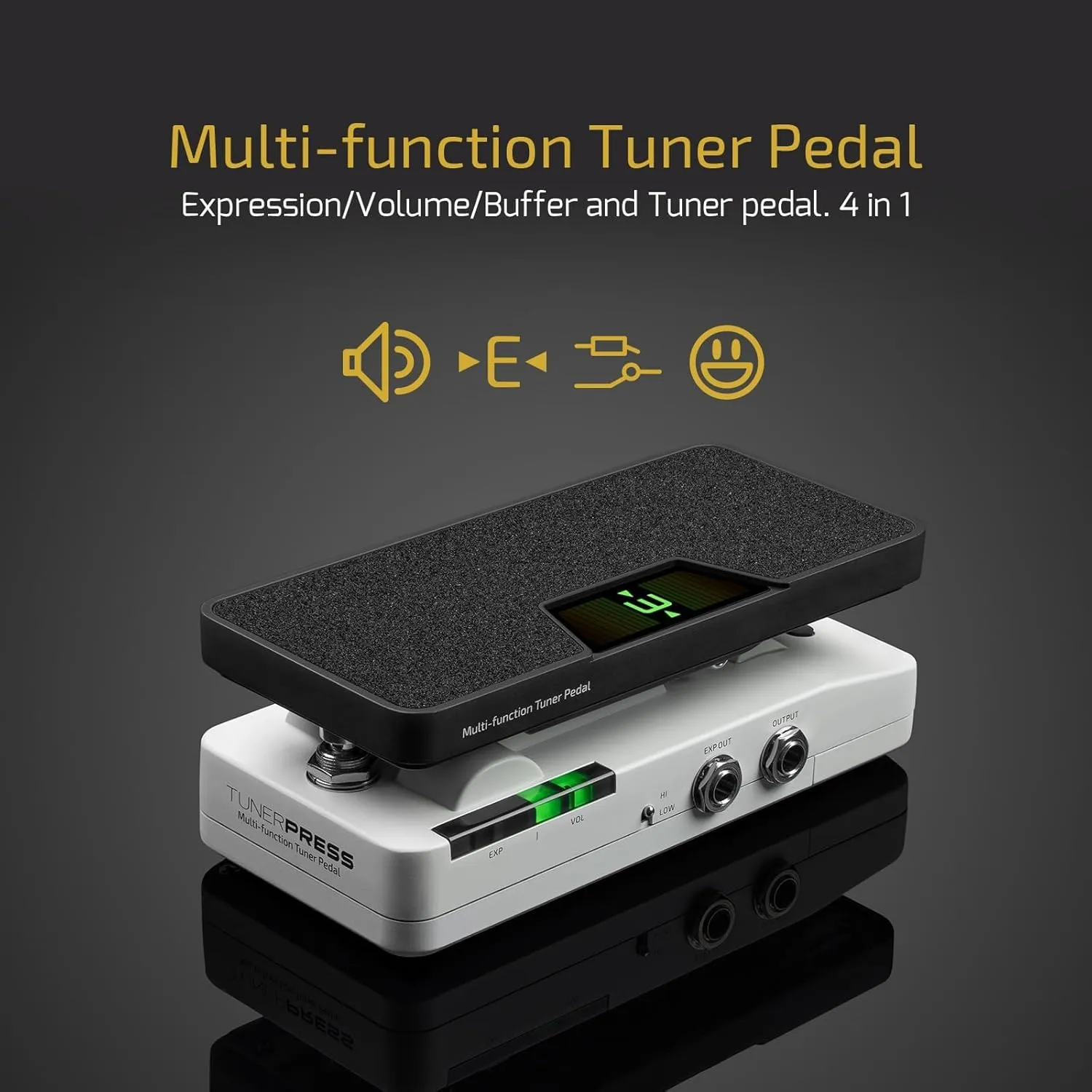 HOTONE Multi-function 4 in 1 Switchable Volume & Expression Pedal with Buffer switch and Visible Tuner SP-30T(Included 1 PCS Additional 15 CM TS Cable By VOLKTONE)