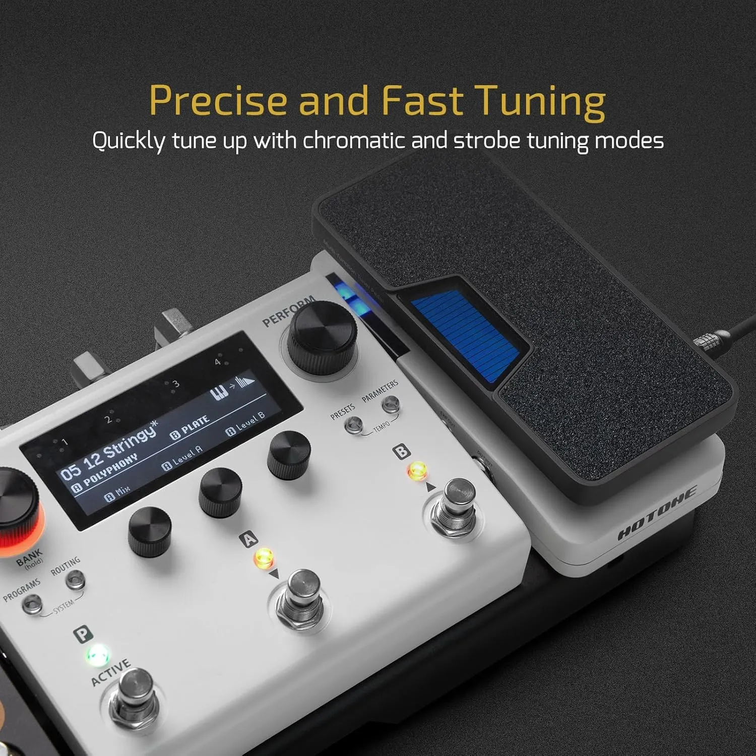 HOTONE Multi-function 4 in 1 Switchable Volume & Expression Pedal with Buffer switch and Visible Tuner SP-30T(Included 1 PCS Additional 15 CM TS Cable By VOLKTONE)