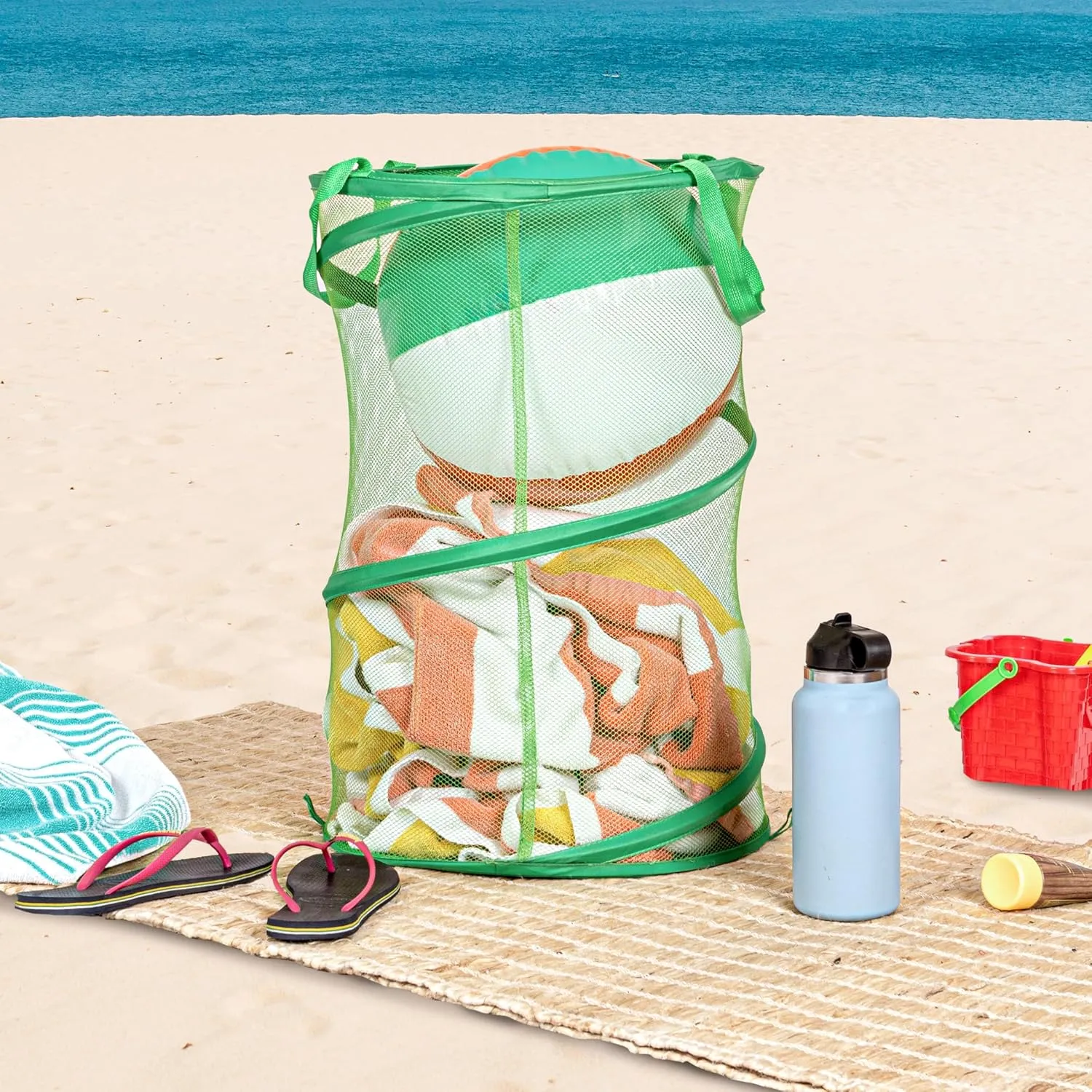 Household Essentials Pop-Up Mesh Laundry Hamper, Green