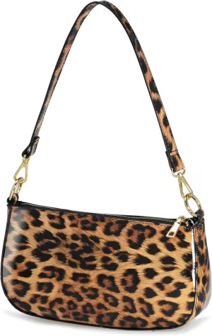 HOXIS Leopard 90s Women Shoulder Bag Glossy Patent Vegan Leather Crossbody Bag Clutch Purse