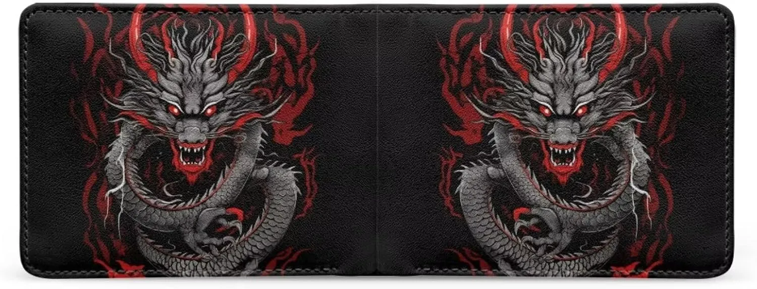 HUIACONG Cool Dragon Howl Mens Wallet Slim,Cool Dragon Roar Leather Thin Wallet for Boys Travel Credit Card Holder Foldable Coin Purse Bifold Wallets Cash Storage