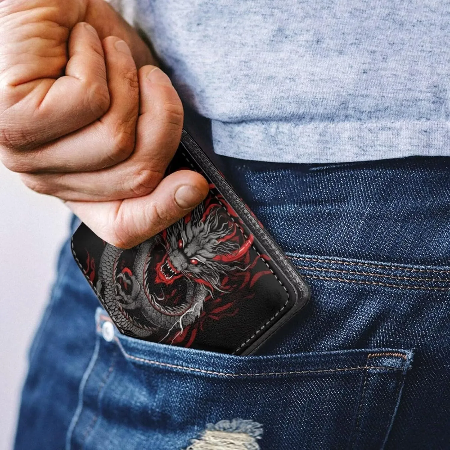 HUIACONG Cool Dragon Howl Mens Wallet Slim,Cool Dragon Roar Leather Thin Wallet for Boys Travel Credit Card Holder Foldable Coin Purse Bifold Wallets Cash Storage