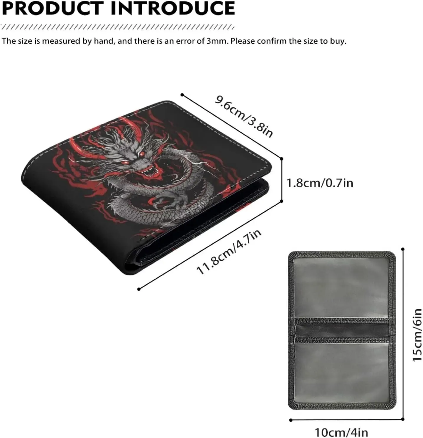 HUIACONG Cool Dragon Howl Mens Wallet Slim,Cool Dragon Roar Leather Thin Wallet for Boys Travel Credit Card Holder Foldable Coin Purse Bifold Wallets Cash Storage