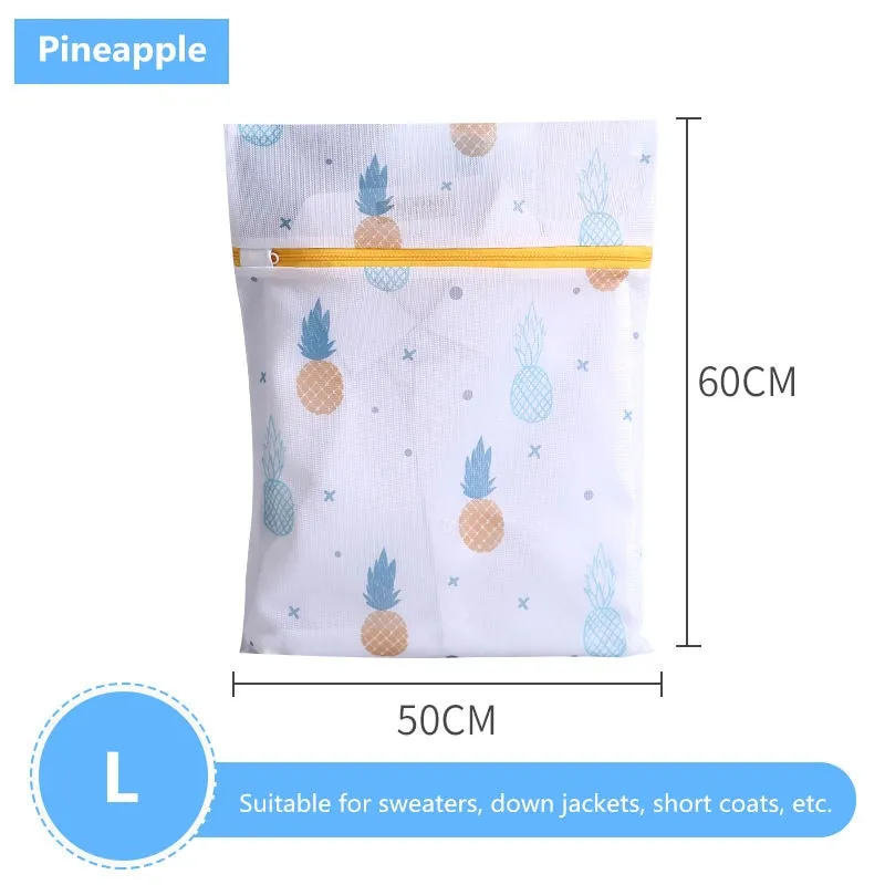 HULIANFU Pineapple Printing Zippered Mesh Laundry Bag Polyester Washing Net Bag For Underwear Sock Washing Machine Pouch Clothes Bra Bags
