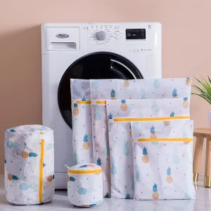 HULIANFU Pineapple Printing Zippered Mesh Laundry Bag Polyester Washing Net Bag For Underwear Sock Washing Machine Pouch Clothes Bra Bags