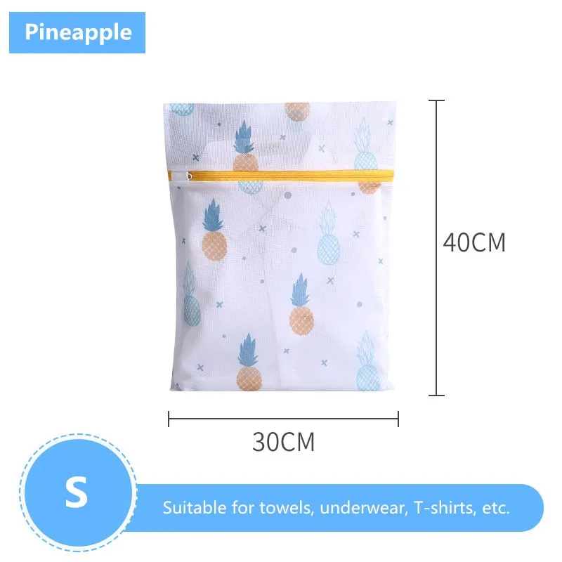 HULIANFU Pineapple Printing Zippered Mesh Laundry Bag Polyester Washing Net Bag For Underwear Sock Washing Machine Pouch Clothes Bra Bags
