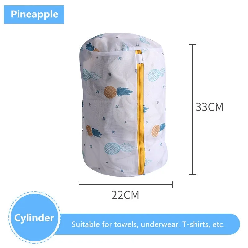 HULIANFU Pineapple Printing Zippered Mesh Laundry Bag Polyester Washing Net Bag For Underwear Sock Washing Machine Pouch Clothes Bra Bags